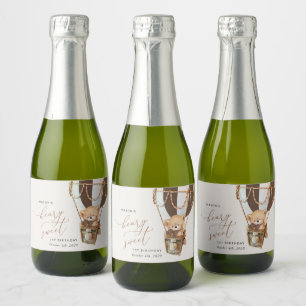 Teddy Bear, Brown Hot Air Balloon, First Birthday Sparkling Wine Label