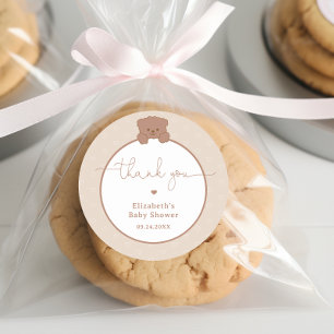 Teddy Bear Brown Minimalist Baby Shower Thank You  Classic Round Sticker