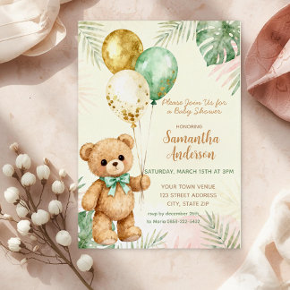 Teddy Bear Brown Sage Green Balloons Baby Shower
