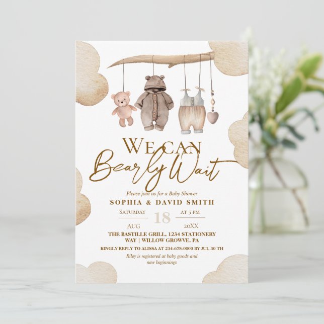 Teddy Bear Brown Woodland Boy Baby Shower  Invitation (Standing Front)
