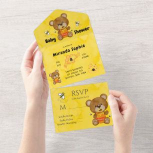 Teddy Bear Bumblebee Honey Baby Shower  All In One Invitation