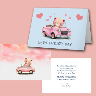 Teddy Bear Car Baby's First Valentine's Day Holiday Card