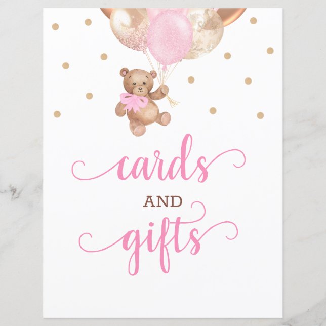 Teddy Bear Cards and Gifts Table Sign Baby Shower (Front)