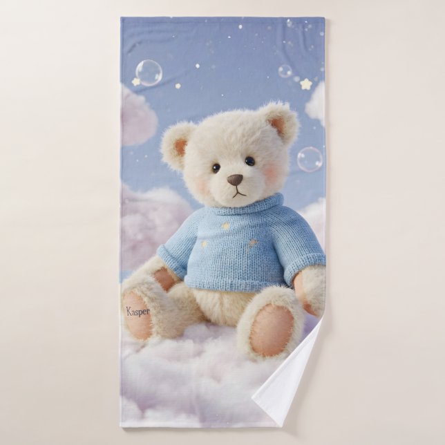 Teddy Bear Casper on a Fluffy Cloud Bath Towel (Bath Towel)