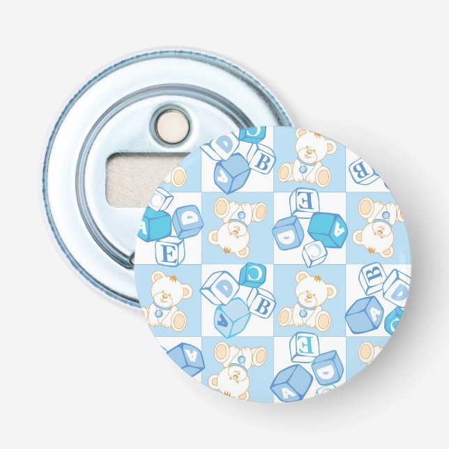 Teddy bear checked pattern bottle opener (Front)