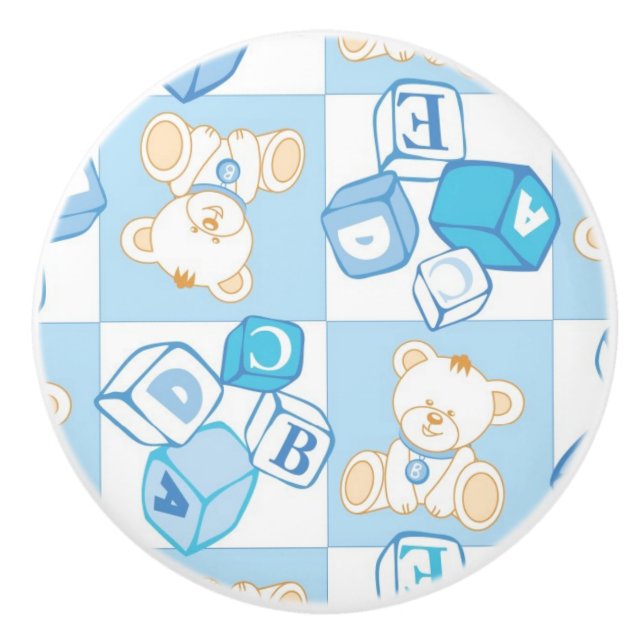 Teddy bear checked pattern ceramic knob (Front)