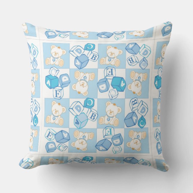 Teddy bear checked pattern cushion (Front)