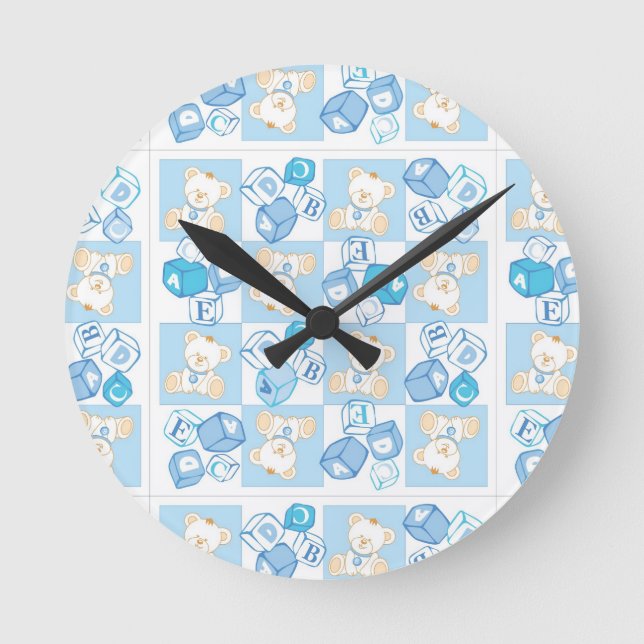 Teddy bear checked pattern round clock (Front)