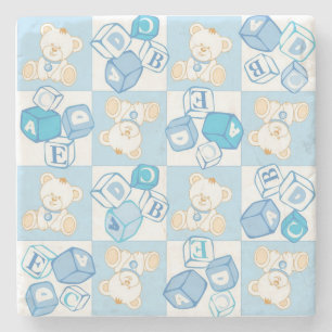Teddy bear checked pattern stone coaster