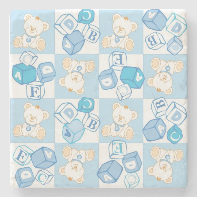 Teddy bear checked pattern stone coaster (Front)