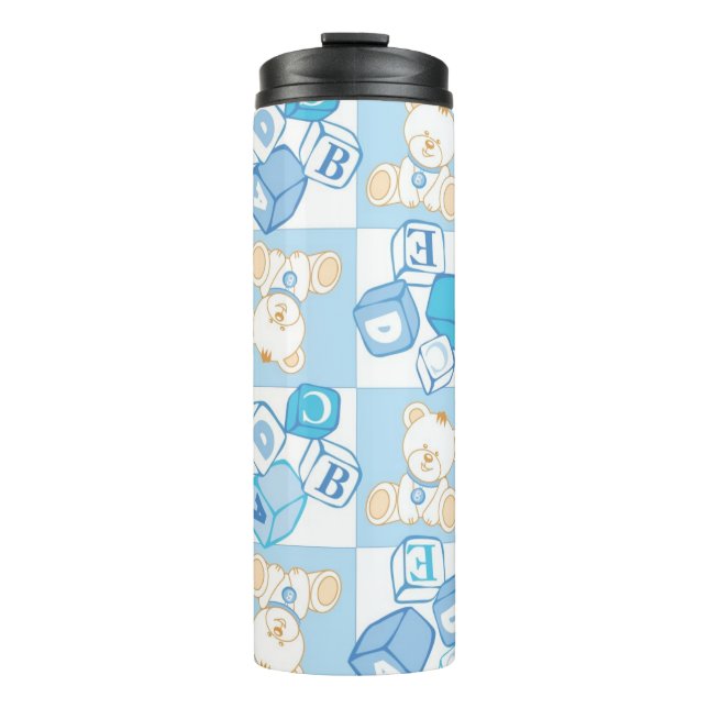 Teddy bear checked pattern thermal tumbler (Front)