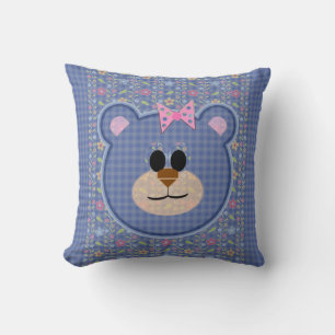 Teddy Bear, Checks and Florals Cushion