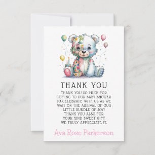 Teddy Bear Chic Girl Baby Shower Thank You 