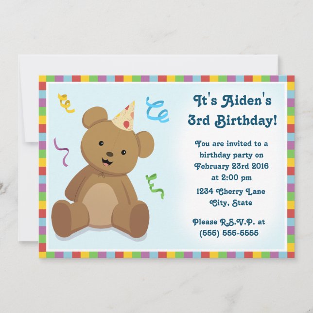 Teddy Bear Children's Birthday Invitation (Front)