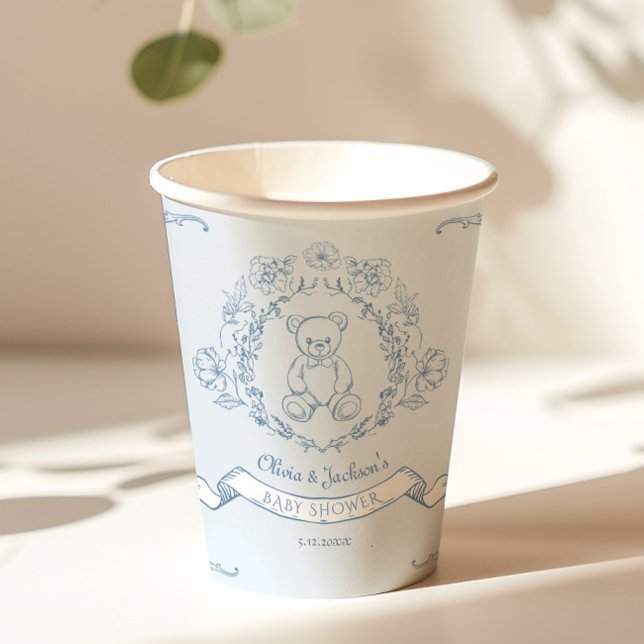 Teddy bear Chinoiserie Toile Baby shower Paper Cups (Creator Uploaded)