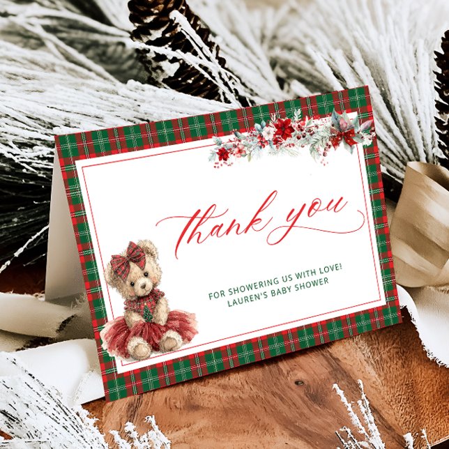 Teddy Bear Christmas Baby Shower Thank You Card (Creator Uploaded)