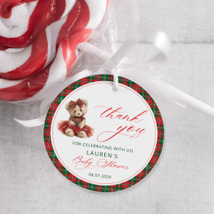 Teddy Bear Christmas Baby Shower Thank You Favour Tags