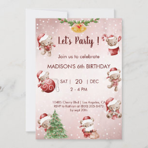 Teddy bear christmas birthday invitation