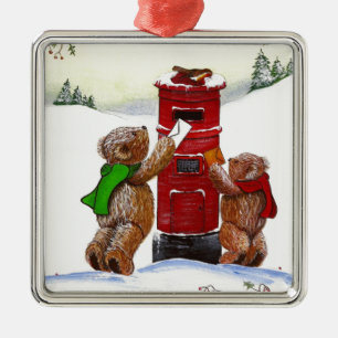 Teddy Bear Christmas Card Metal Tree Decoration