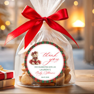 Teddy Bear Christmas Girl Baby Shower Thank You Classic Round Sticker