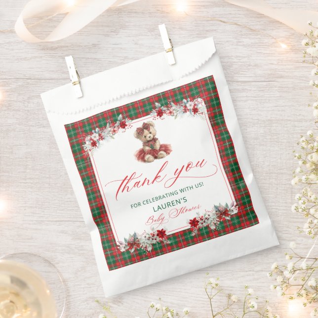 Teddy Bear Christmas Girl Baby Shower Thank You Favour Bags (Clipped)