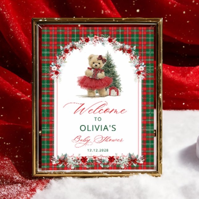 Teddy Bear Christmas Girl Baby Shower Welcome Poster (Creator Uploaded)
