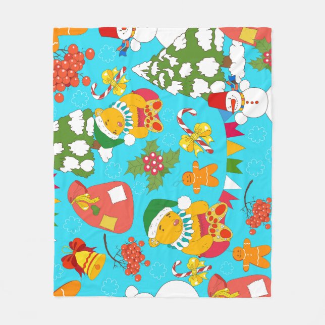 Teddy Bear Christmas: Kid-Friendly Pattern. Fleece Blanket (Front)