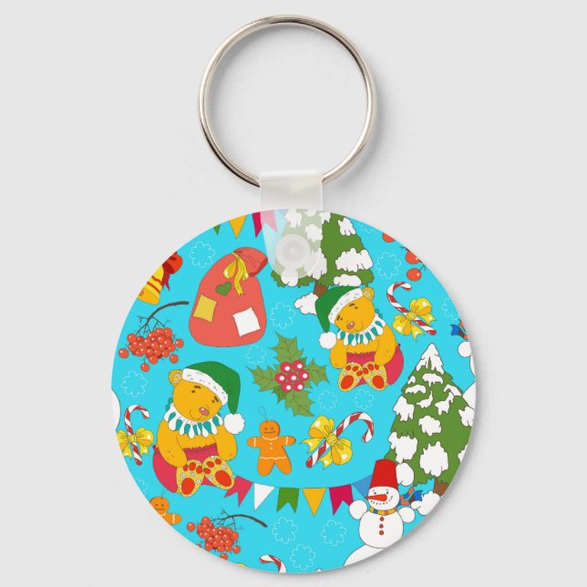 Teddy Bear Christmas: Kid-Friendly Pattern. Key Ring (Front)