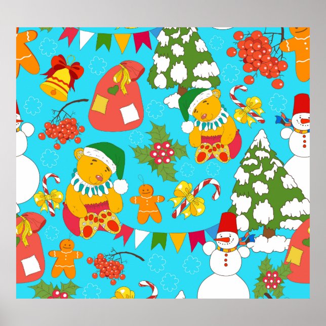 Teddy Bear Christmas: Kid-Friendly Pattern. Poster (Front)