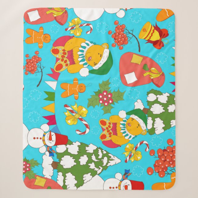 Teddy Bear Christmas: Kid-Friendly Pattern. Sherpa Blanket (Front)