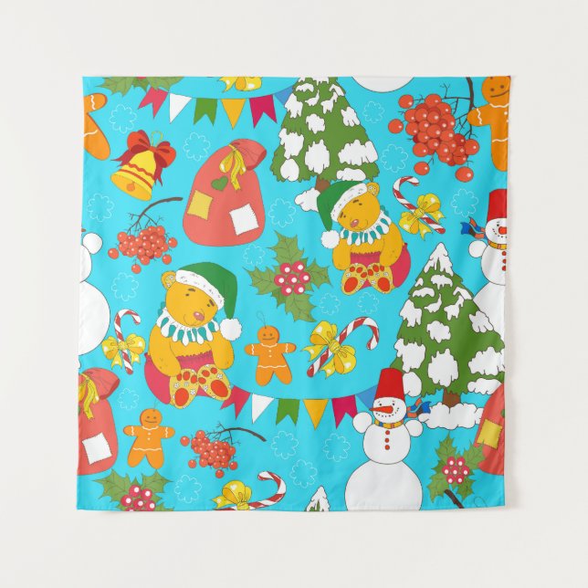 Teddy Bear Christmas: Kid-Friendly Pattern. Tapestry (Front)