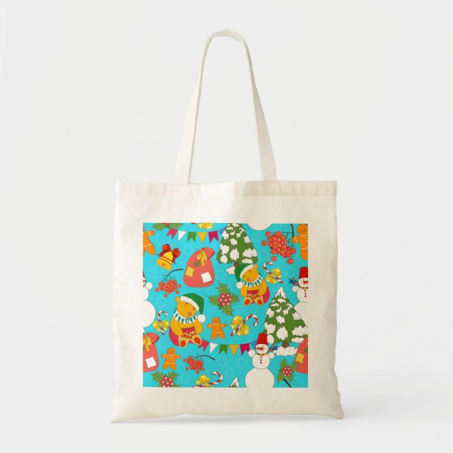 Teddy Bear Christmas: Kid-Friendly Pattern. Tote Bag (Front)