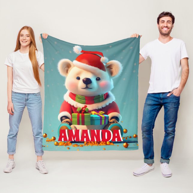 Teddy Bear Christmas Personalised Kids Fleece Blanket (In Situ)