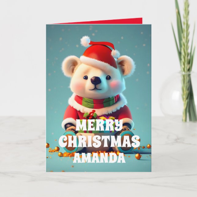 Teddy Bear Christmas Personalised Kids Holiday Card (Front)