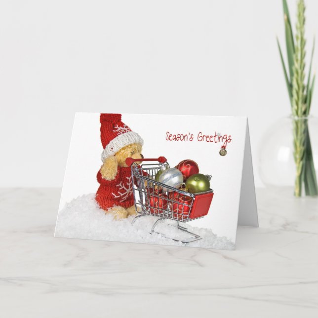 Teddy Bear Christmas Shopping Holiday Card (Front)