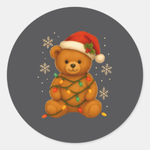 Teddy Bear Christmas Tree Lights Santa Hat For Bea Classic Round Sticker