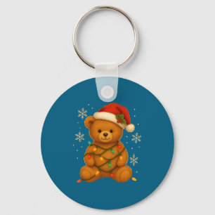 Teddy Bear Christmas Tree Lights Santa Hat For Bea Key Ring