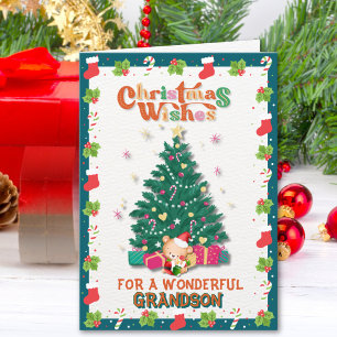 Teddy Bear Christmas Wishes for Grandson Holiday Card