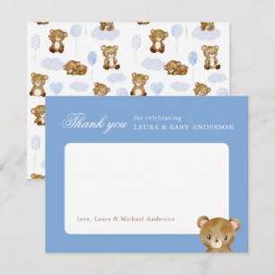 Teddy Bear Classic Script Blue Baby Shower Thank You Card