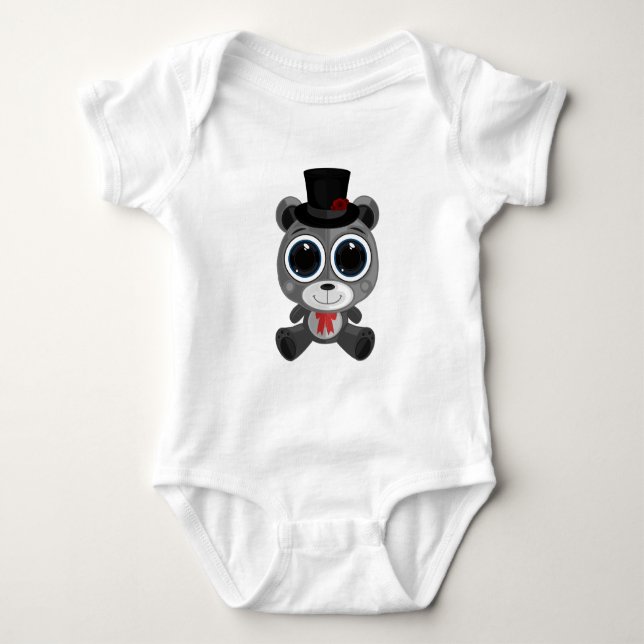 Teddy Bear - Classy Grey  Baby Bodysuit (Front)