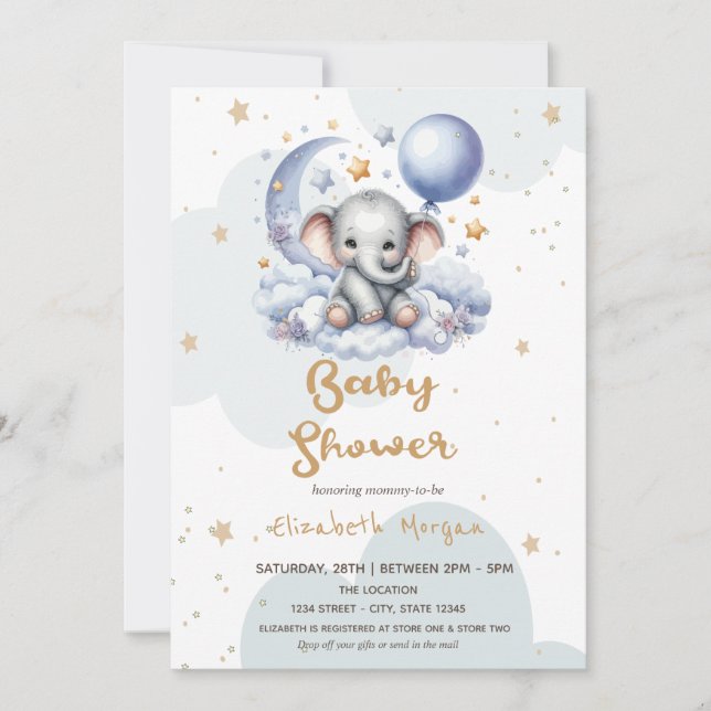Teddy Bear Cloud Moon Stars Mailbox Baby Shower  Invitation (Front)