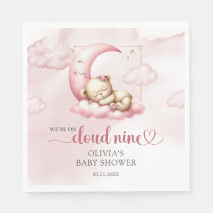 Teddy bear cloud nine pink girl baby shower napkin