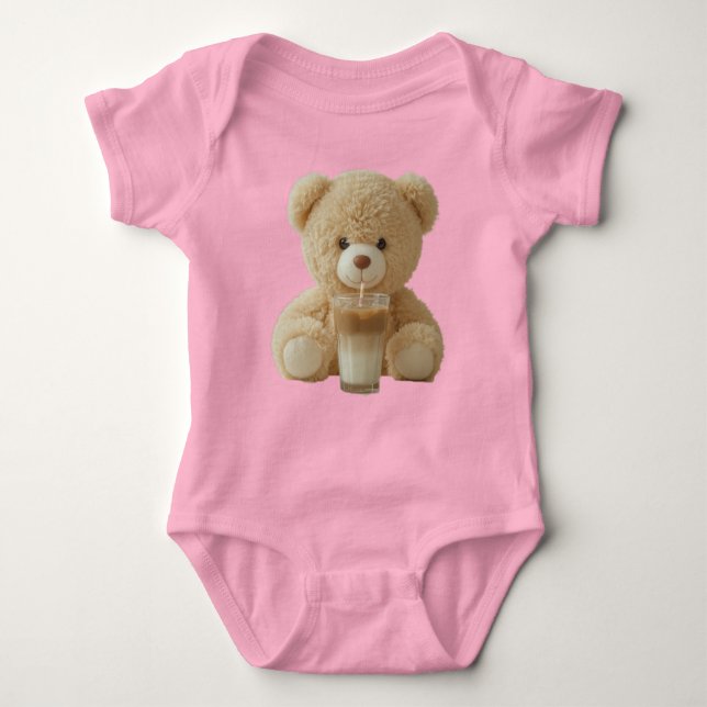 Teddy Bear Cocoa Milk Baby Bodysuit (Front)