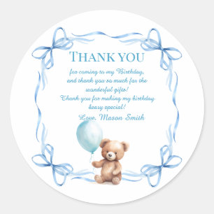 Teddy Bear Colourful Balloon Beary First Birthday  Classic Round Sticker