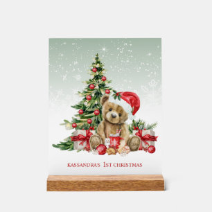 Teddy Bear Colourful Tree Baby 1st Christmas Acrylic Sign