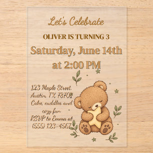 Teddy Bear Cosy Kids Birthday Acrylic Invitations