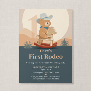 Teddy Bear Cowboy First Rodeo Birthday Invitation