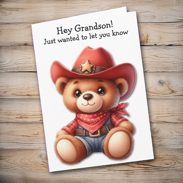 Teddy Bear Cowboy Grandson Valentine Card (Creator Uploaded)