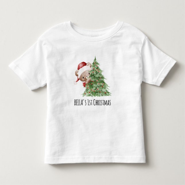 Teddy Bear Custom Baby’s First Christmas  Toddler T-Shirt (Front)