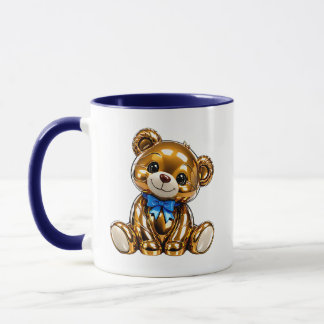 Teddy Bear Cute Glossy Character Blue Bow Mug